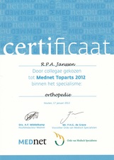 Mednet Toparts Orthopedie 2012 Certificaat